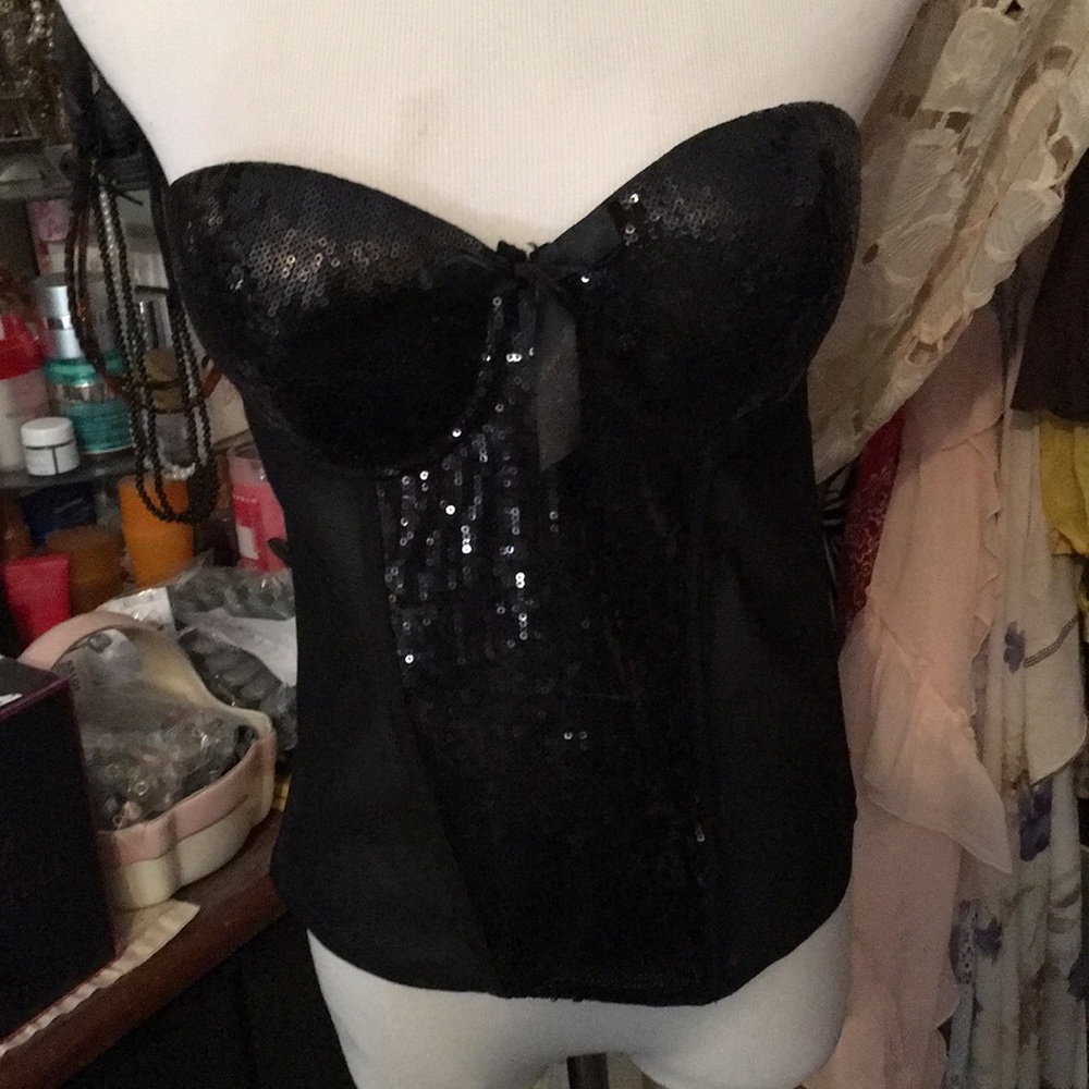 SEXY BLACK SEQUIN CORSET SZ 36 C 🕸🕷